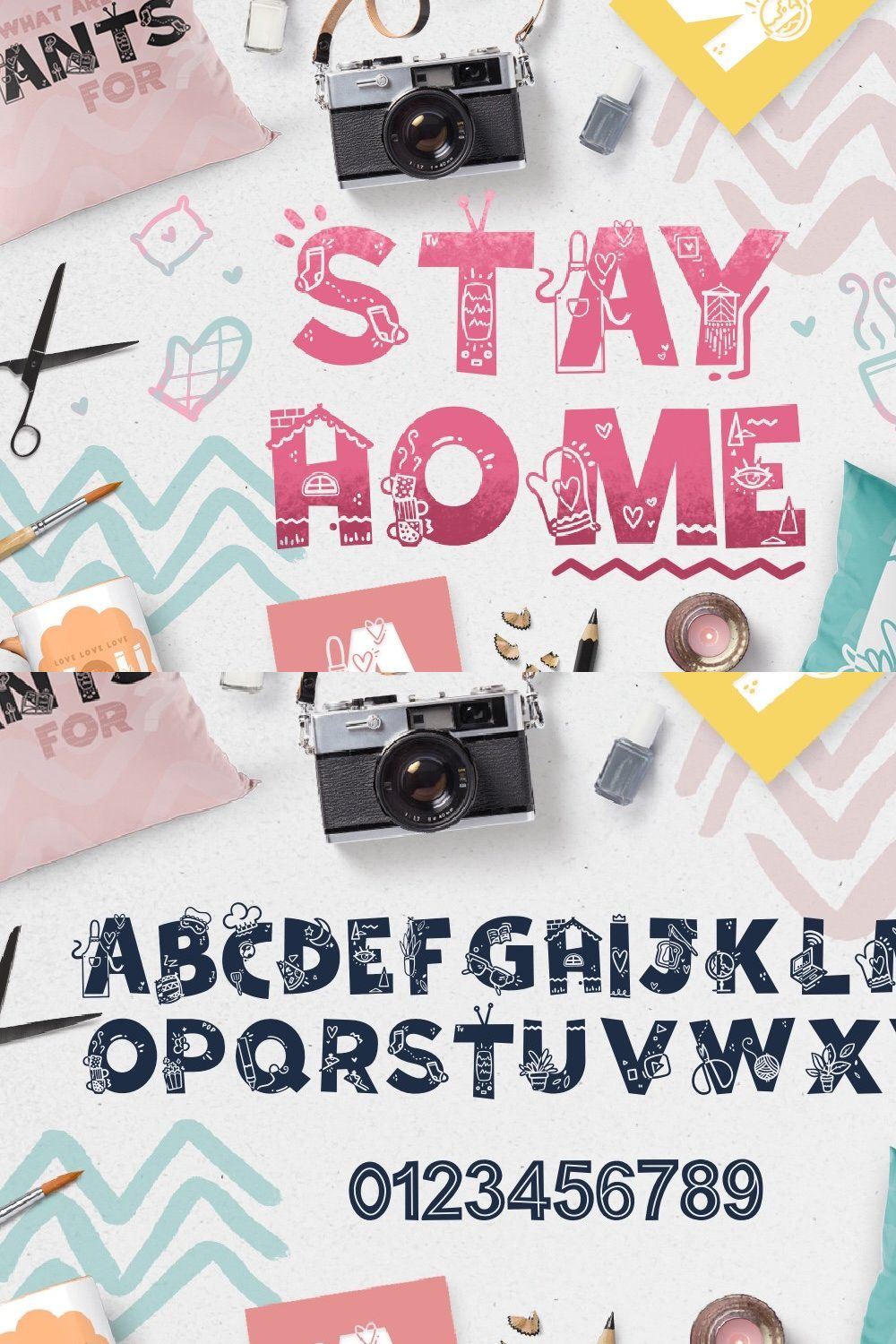 Stay Home - Doodle Font pinterest preview image.