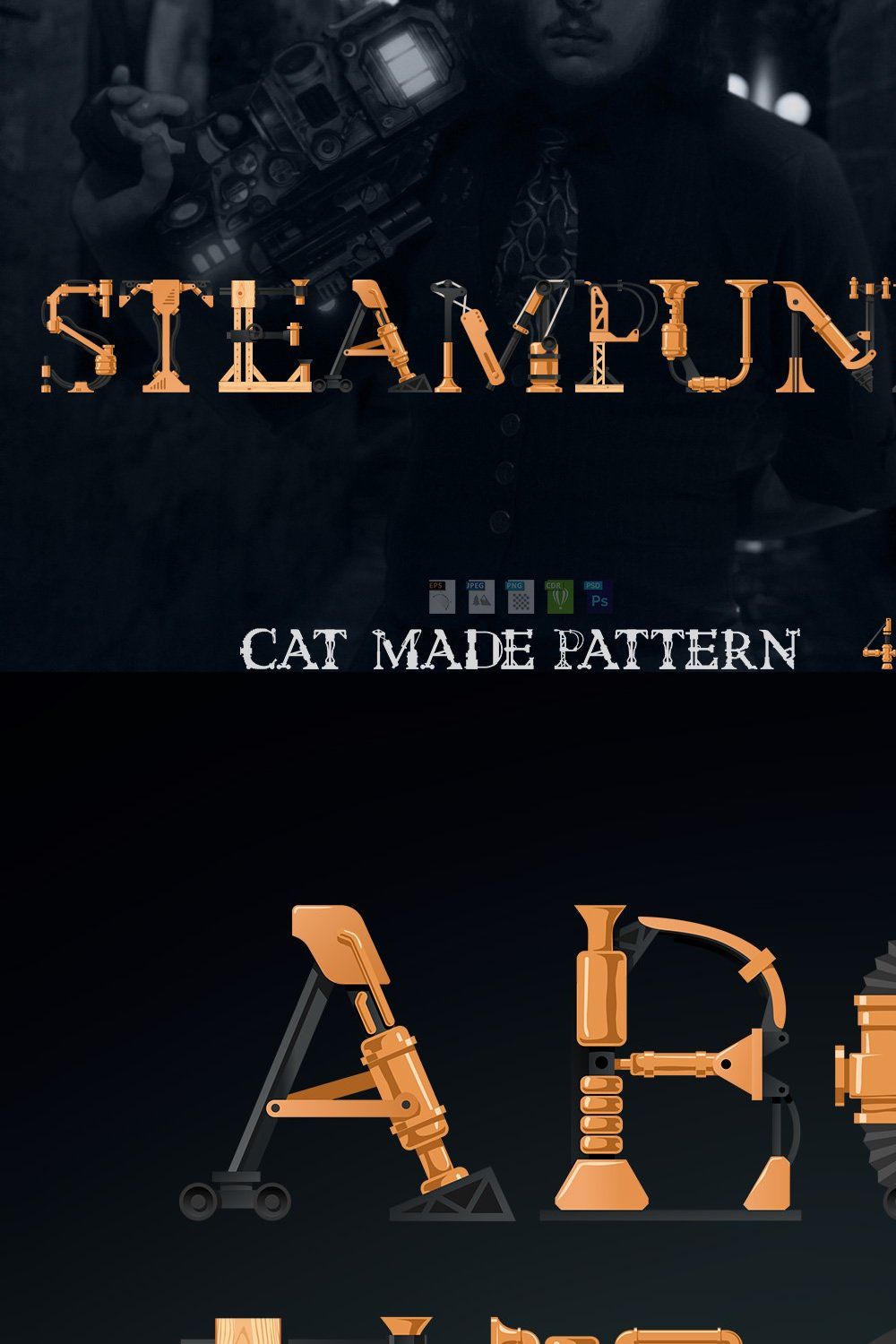 Steampunk font pinterest preview image.