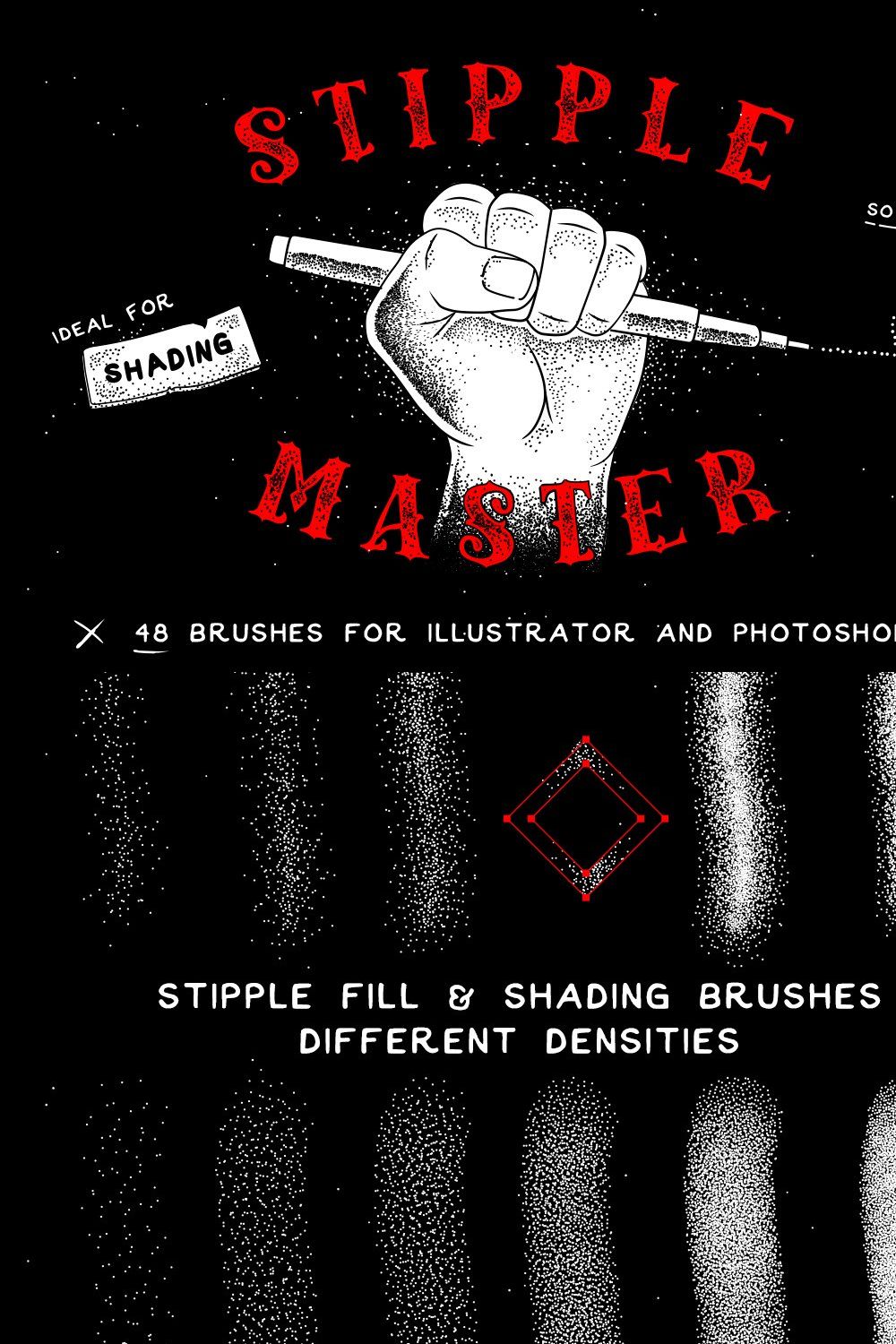 Stipple Master AI & PS Brushes pinterest preview image.