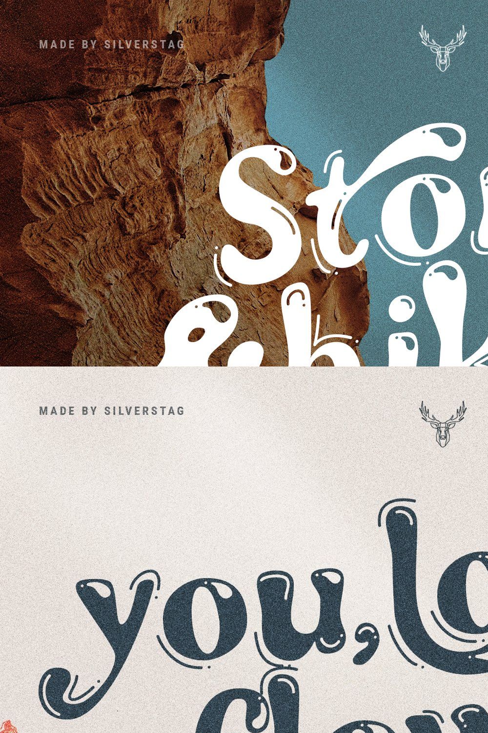Stone & hikers - Groovy Retro Font pinterest preview image.