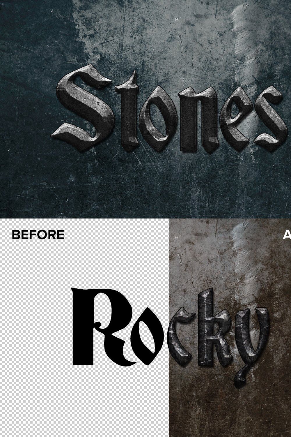 Stone Text Styles for Photoshop pinterest preview image.