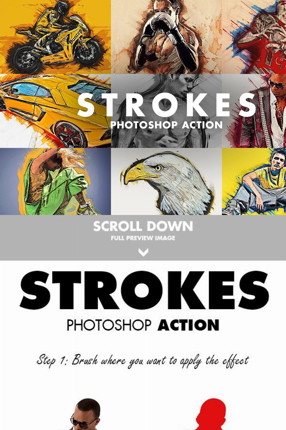 Strokes Photoshop Action pinterest preview image.
