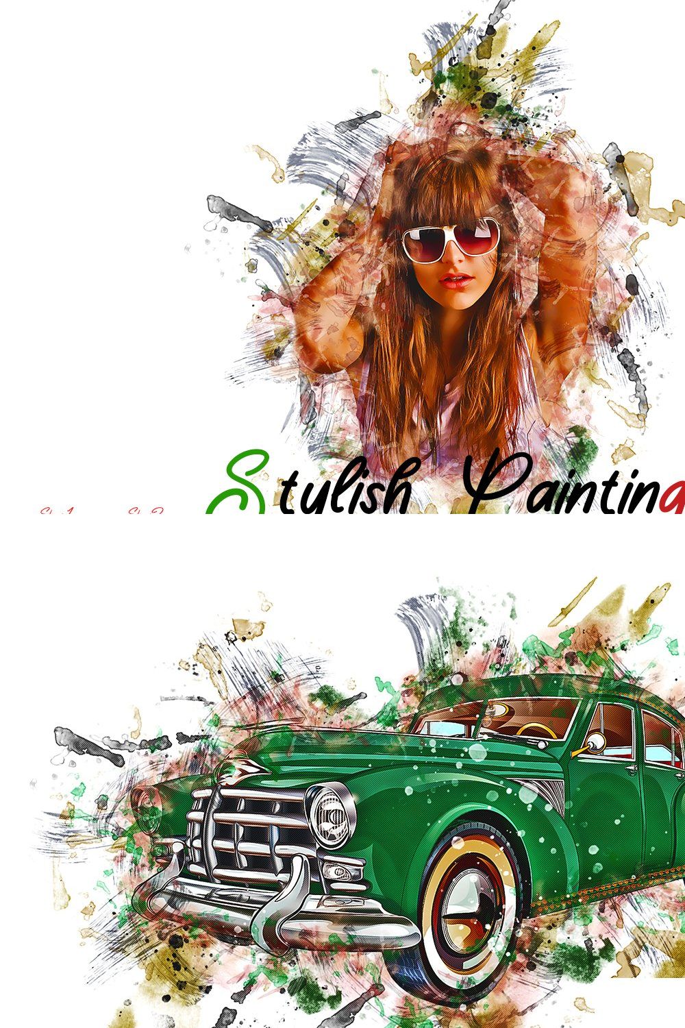Stylish Painting Photoshop Action pinterest preview image.