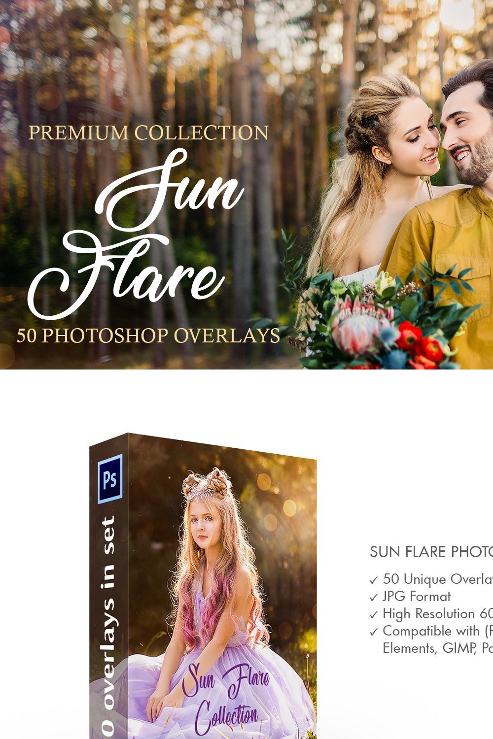 Sun Flare Photoshop Overlays pinterest preview image.