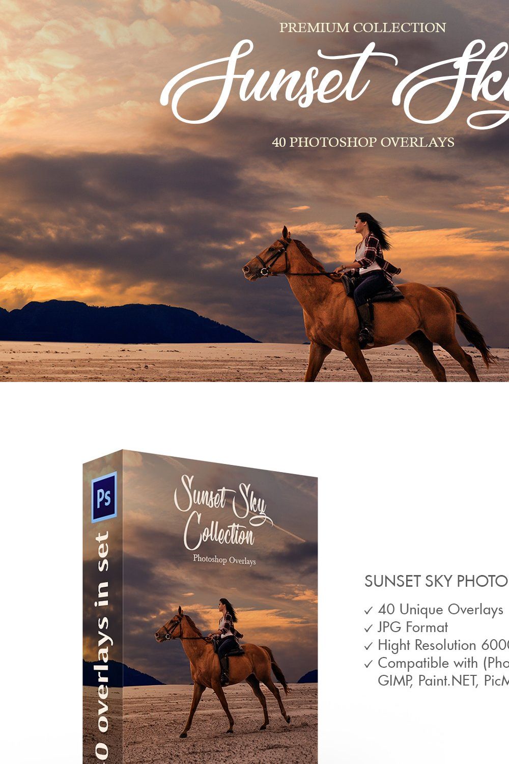 Sunset Sky Photoshop Overlays pinterest preview image.