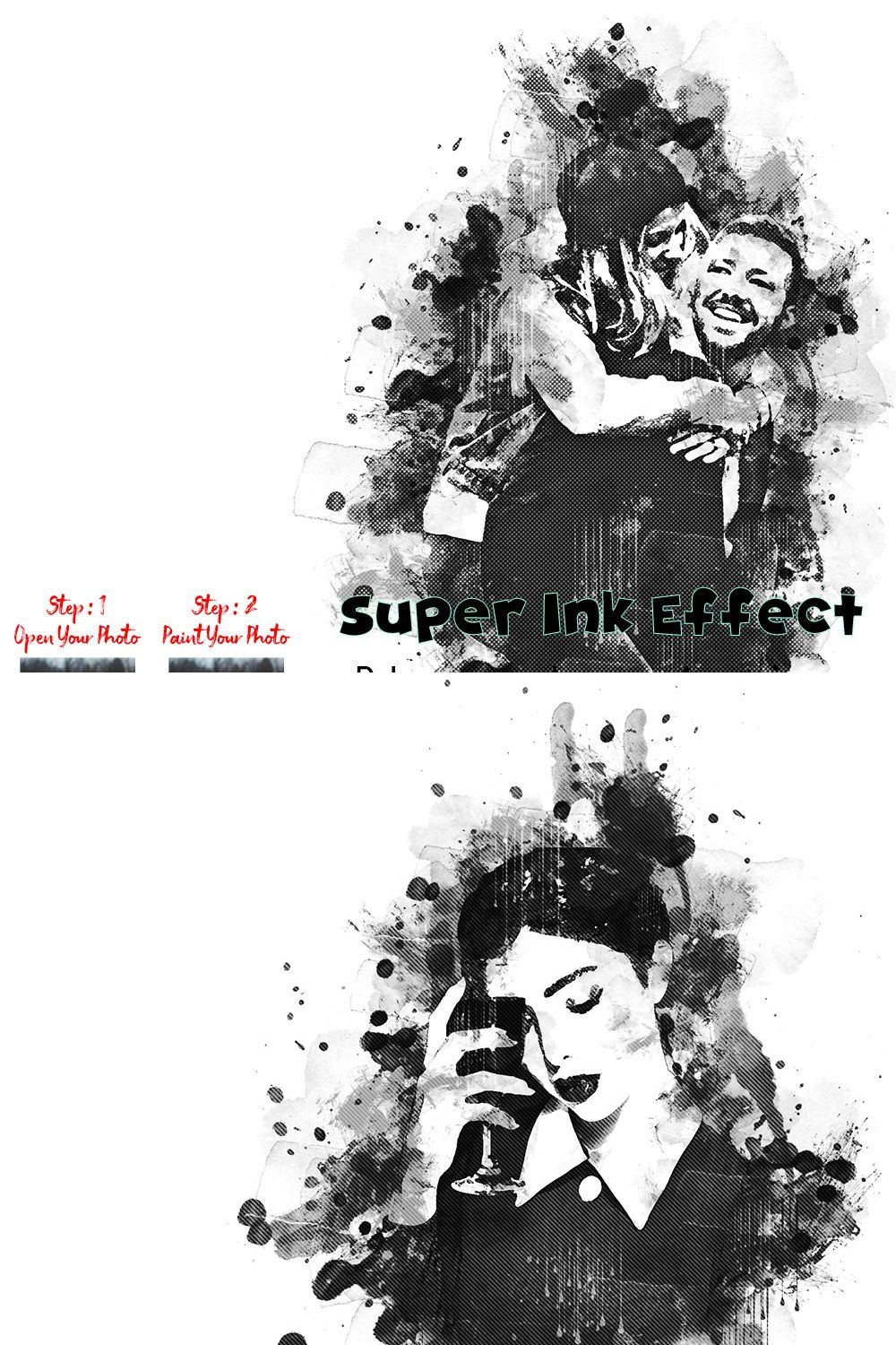 Super Ink Effect Photoshop Action pinterest preview image.