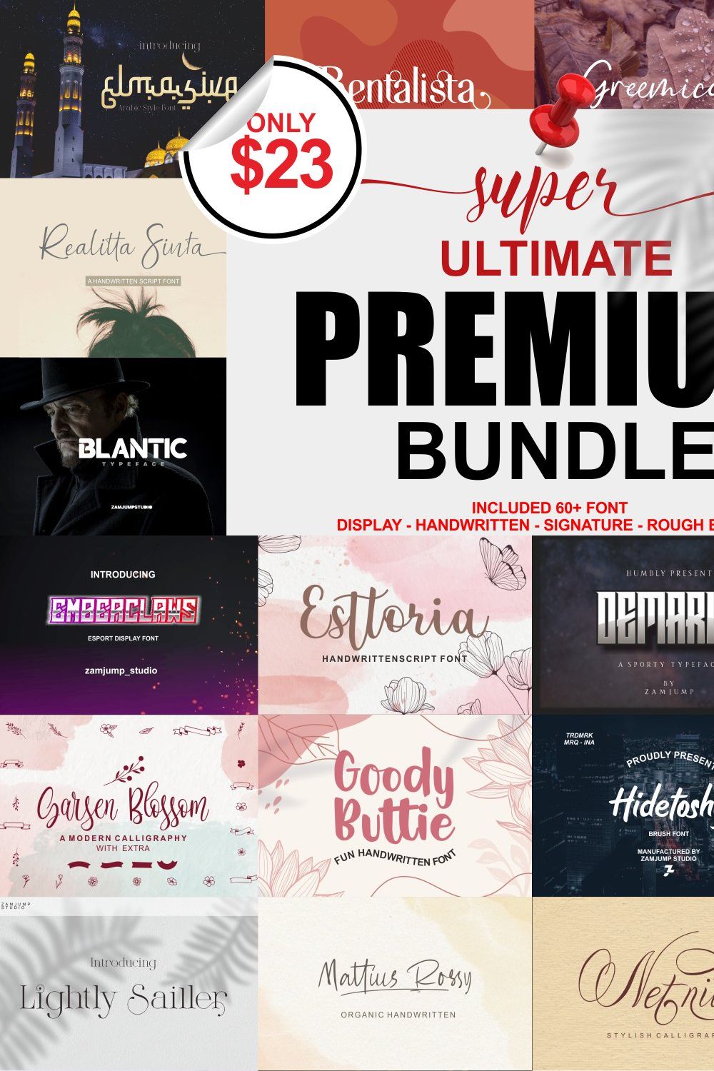 Super Ultimate Premium Bundle Font pinterest preview image.