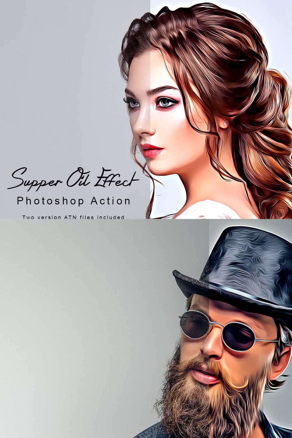 Supper Oil Effect Photoshop Action pinterest preview image.