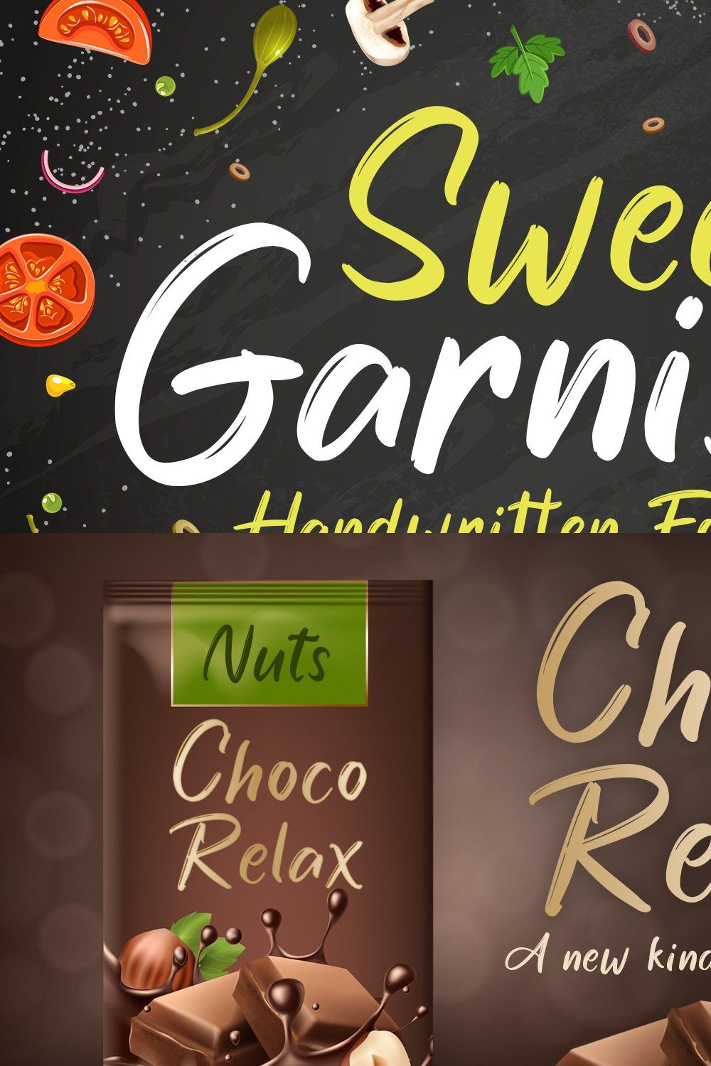 Sweet Garnish Brush Font pinterest preview image.