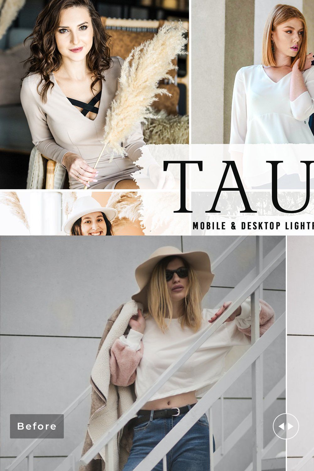 Taupe Pro Lightroom Presets pinterest preview image.