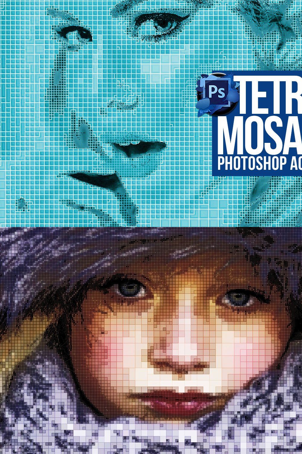 Tetris Mosaic Photoshop Action pinterest preview image.