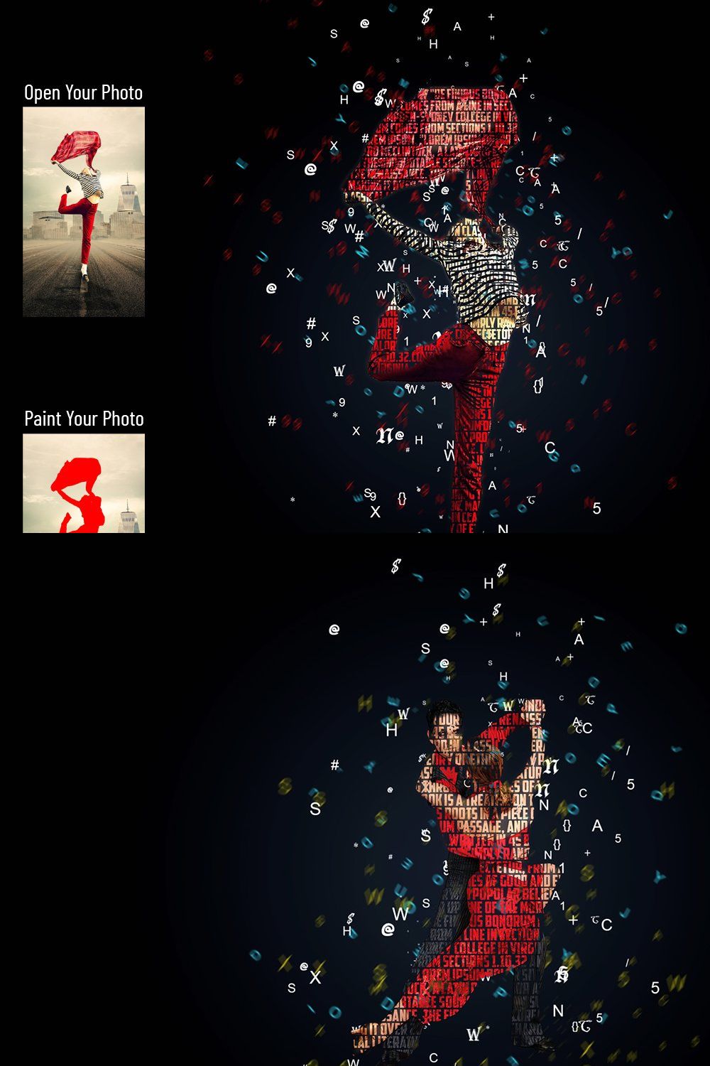 Text Dispersion Photoshop Action pinterest preview image.