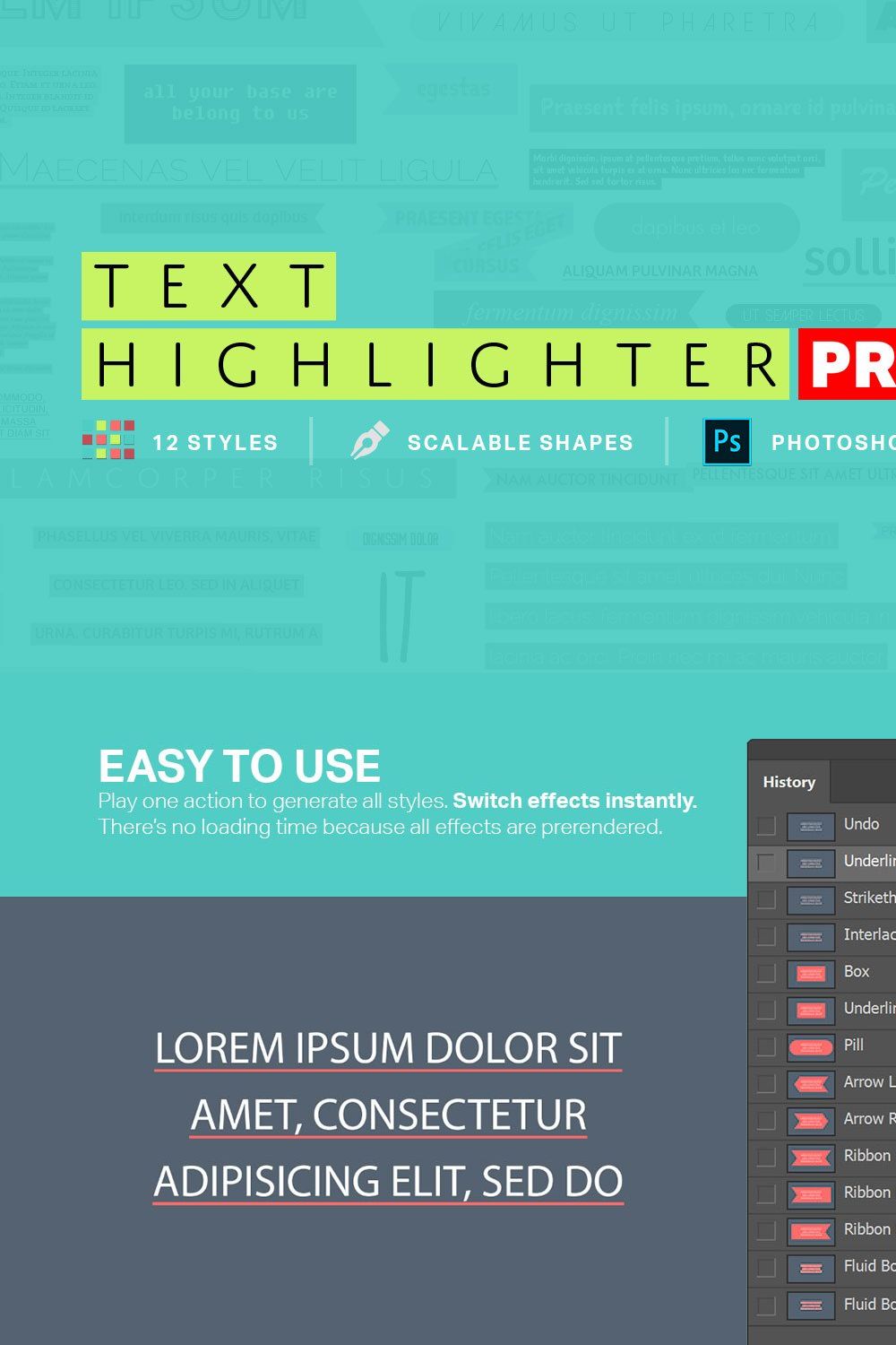 Text Highlighter Photoshop Actions pinterest preview image.