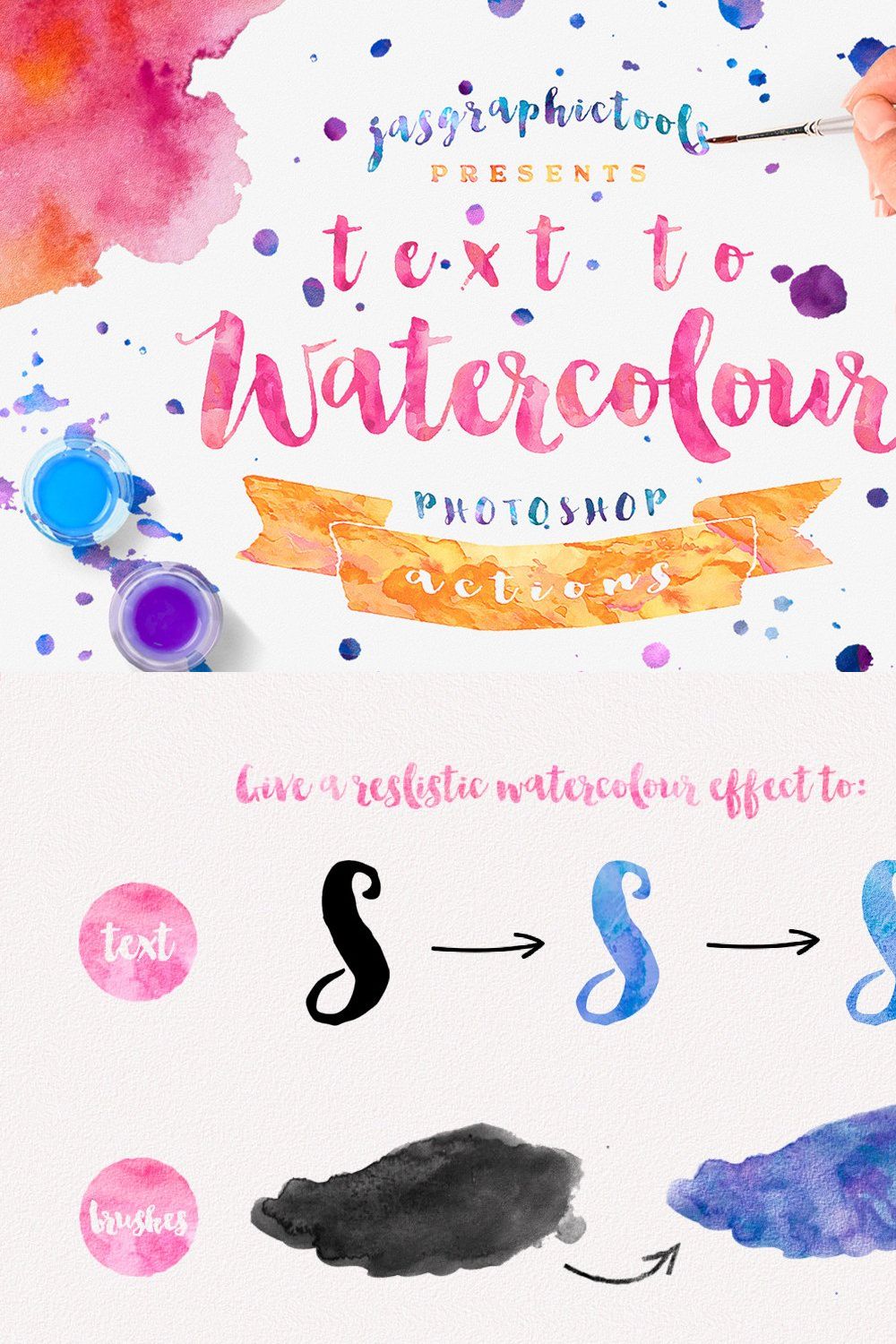Text To Watercolour Actions PS pinterest preview image.