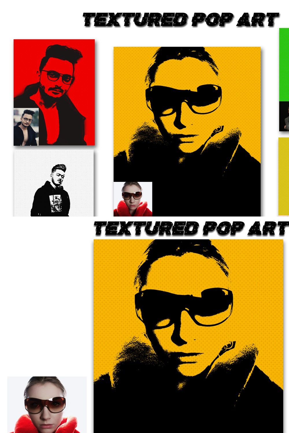 Textured Pop Art Photoshop Action pinterest preview image.