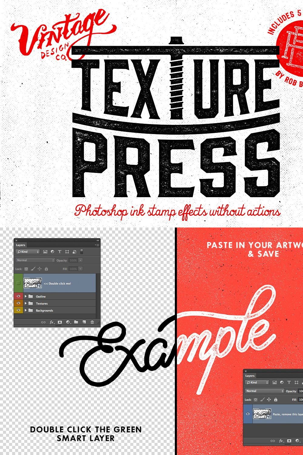 TexturePress - Ink Stamp Effects pinterest preview image.