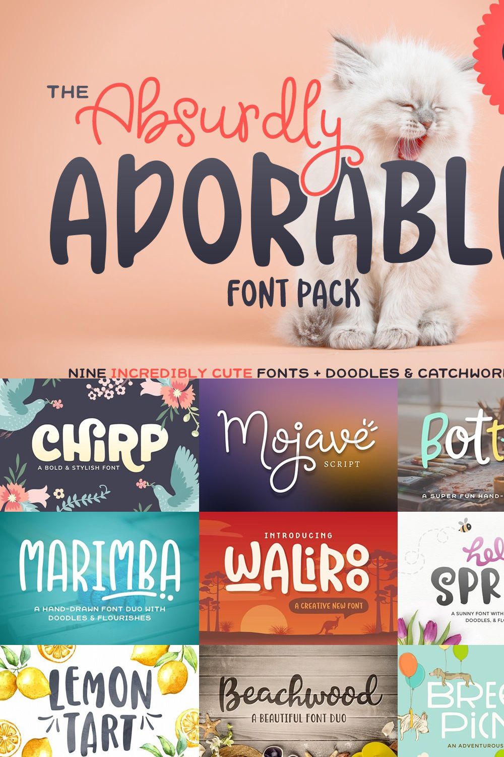 The Absurdly Adorable Font Pack pinterest preview image.