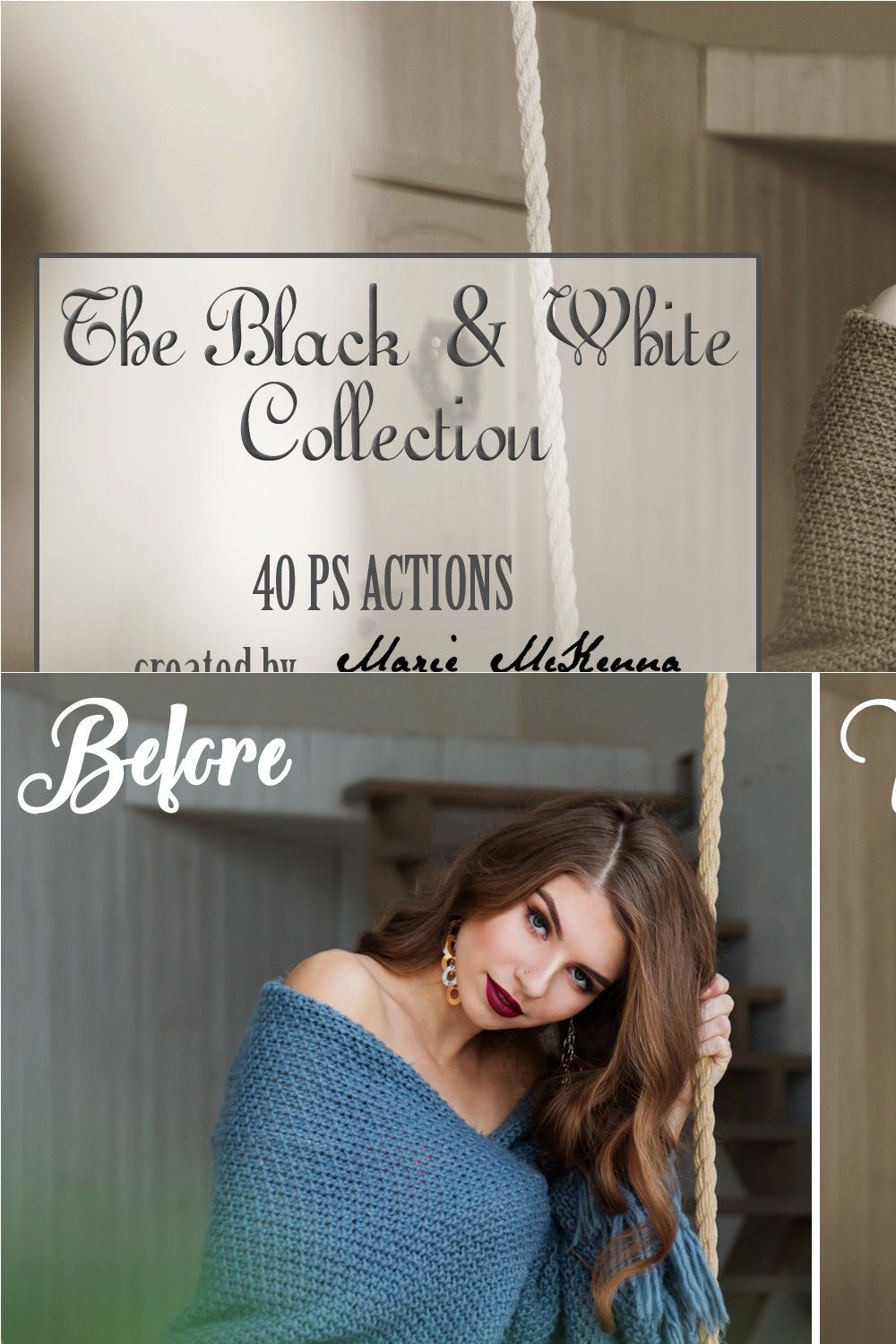The Black & White Collection Actions pinterest preview image.