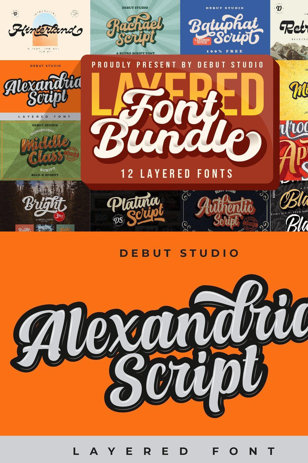 THE LAYERED FONT BUNDLE pinterest preview image.
