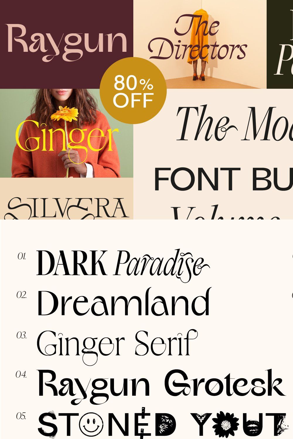 The Modern Font Bundle Vol.5 80% OFF pinterest preview image.