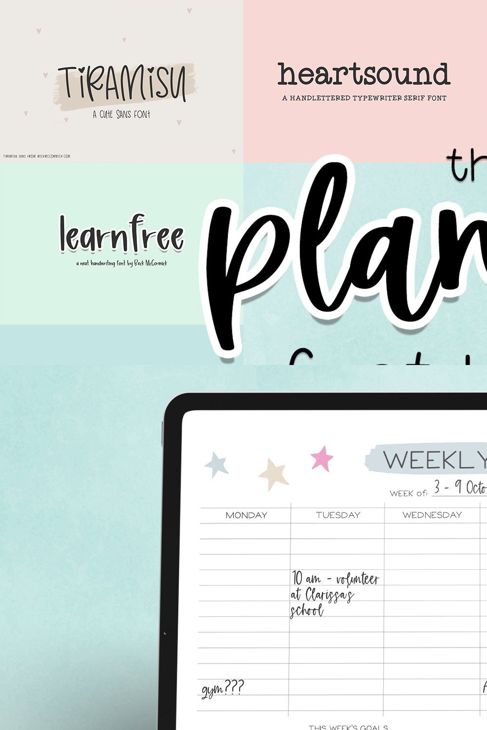 The Planner Font Bundle pinterest preview image.