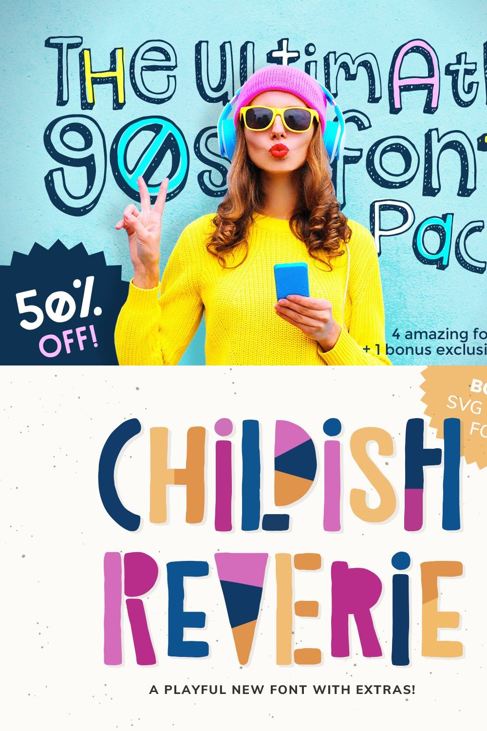 The Ultimate 90s Font Pack pinterest preview image.