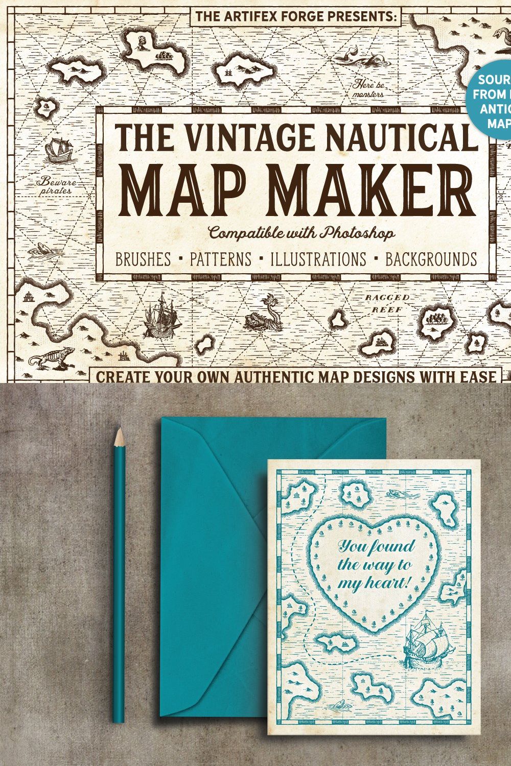 The Vintage Nautical Map Maker pinterest preview image.