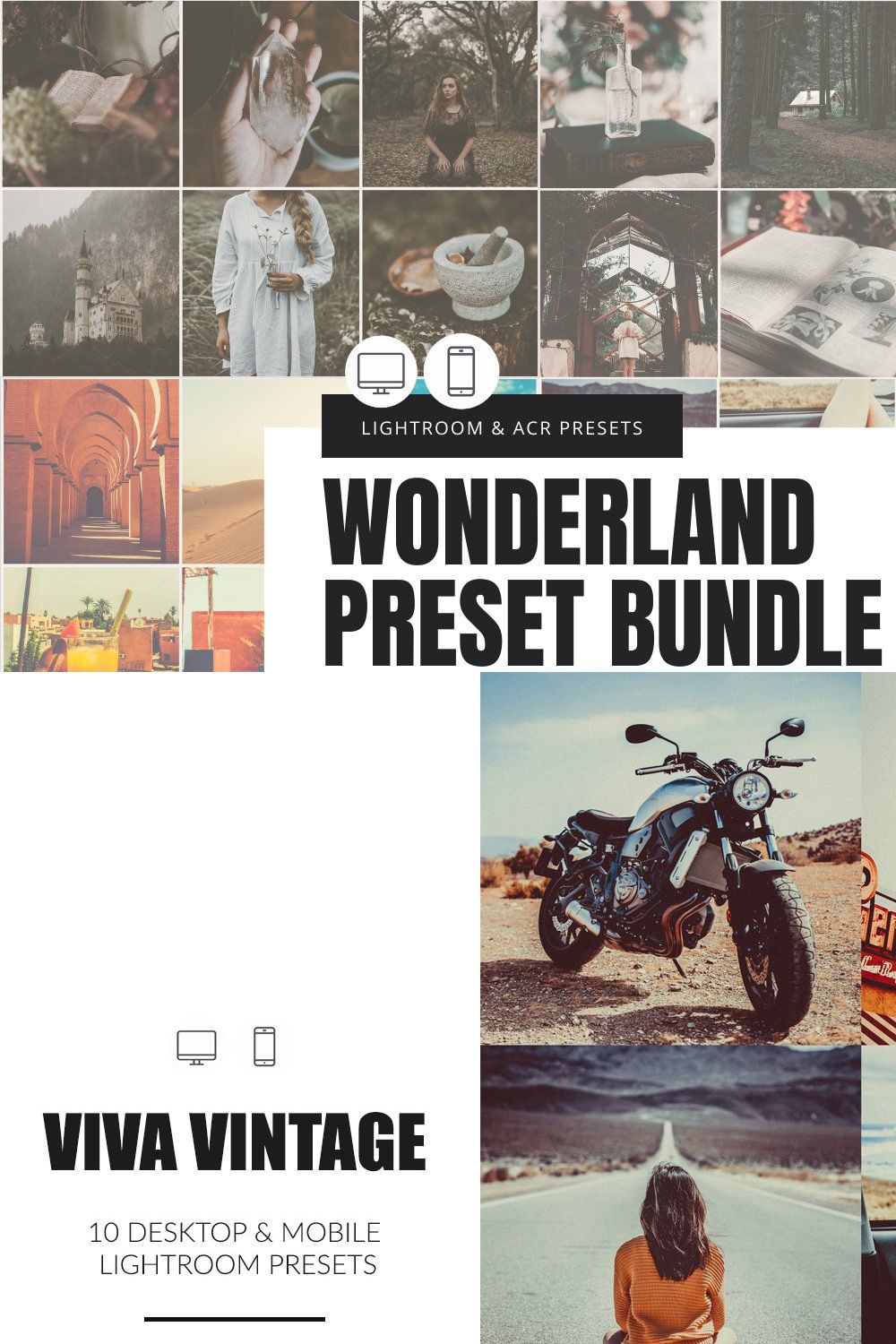 The Wonderland Preset Bundle pinterest preview image.