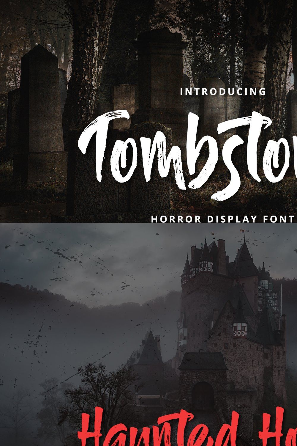 Tombstone - Horror Display Font pinterest preview image.