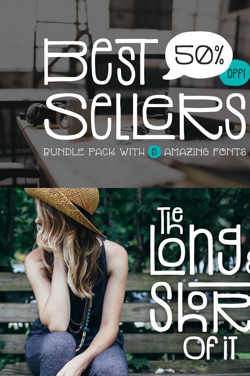 Top 5 Bestselling Fonts Bundle Pack pinterest preview image.