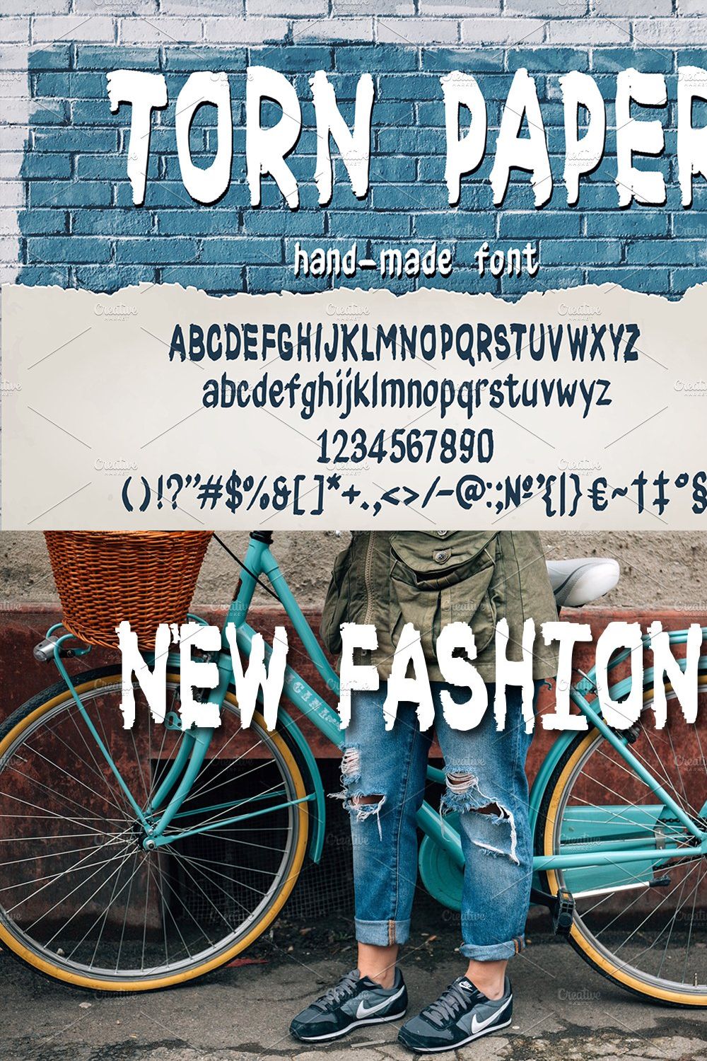 Torn Paper Font pinterest preview image.