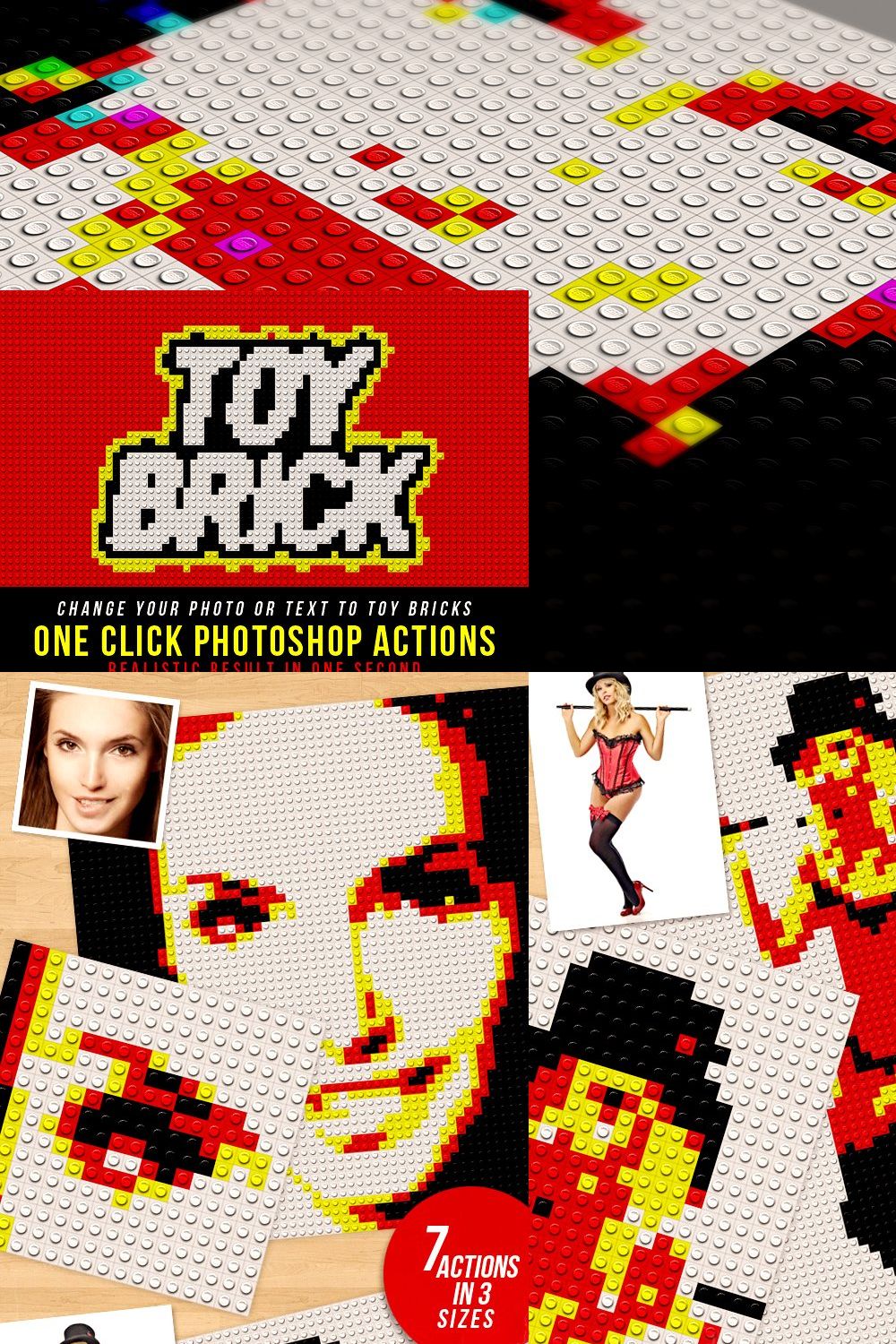 Toy Brick Photoshop Actions pinterest preview image.