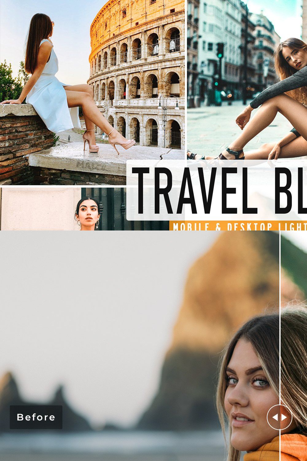 Travel Blogger Pro Lightroom Presets pinterest preview image.