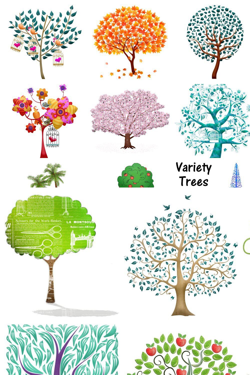 Tree Variety ClipArt(Watercolor,Etc) pinterest preview image.