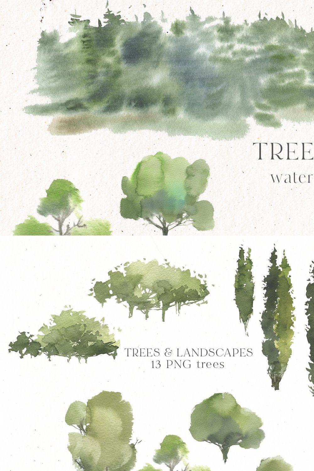 Trees & Mountains Watercolour pinterest preview image.