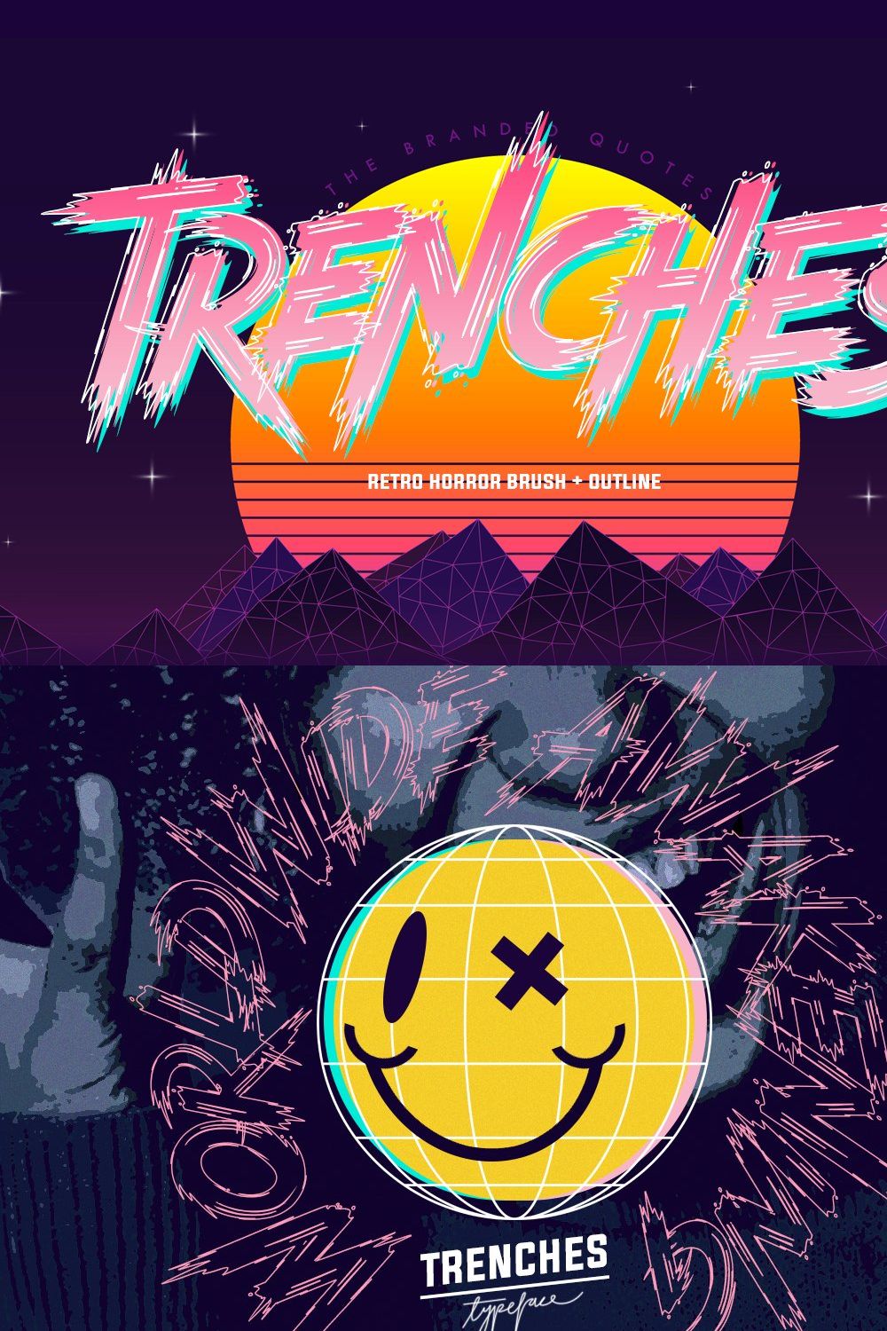 Trenches - Retro Horror Typeface pinterest preview image.