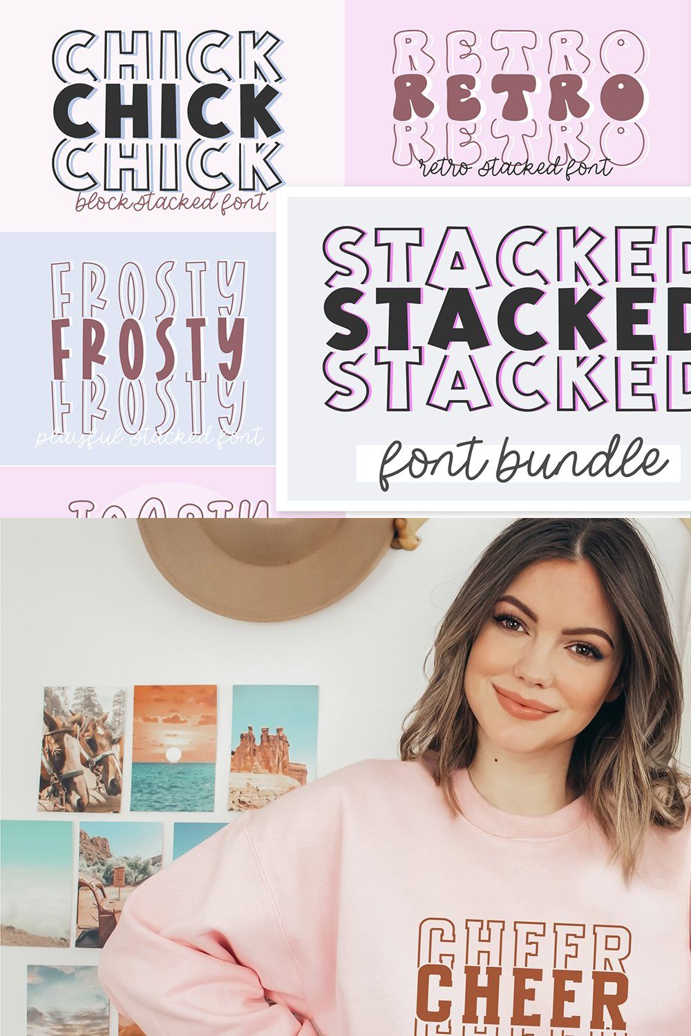 TRENDY STACKED FONT BUNDLE pinterest preview image.