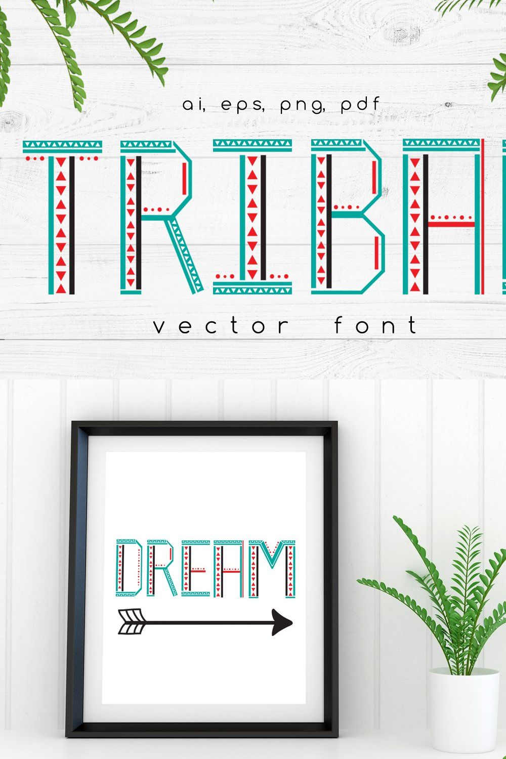 TRIBAL Vector Font pinterest preview image.