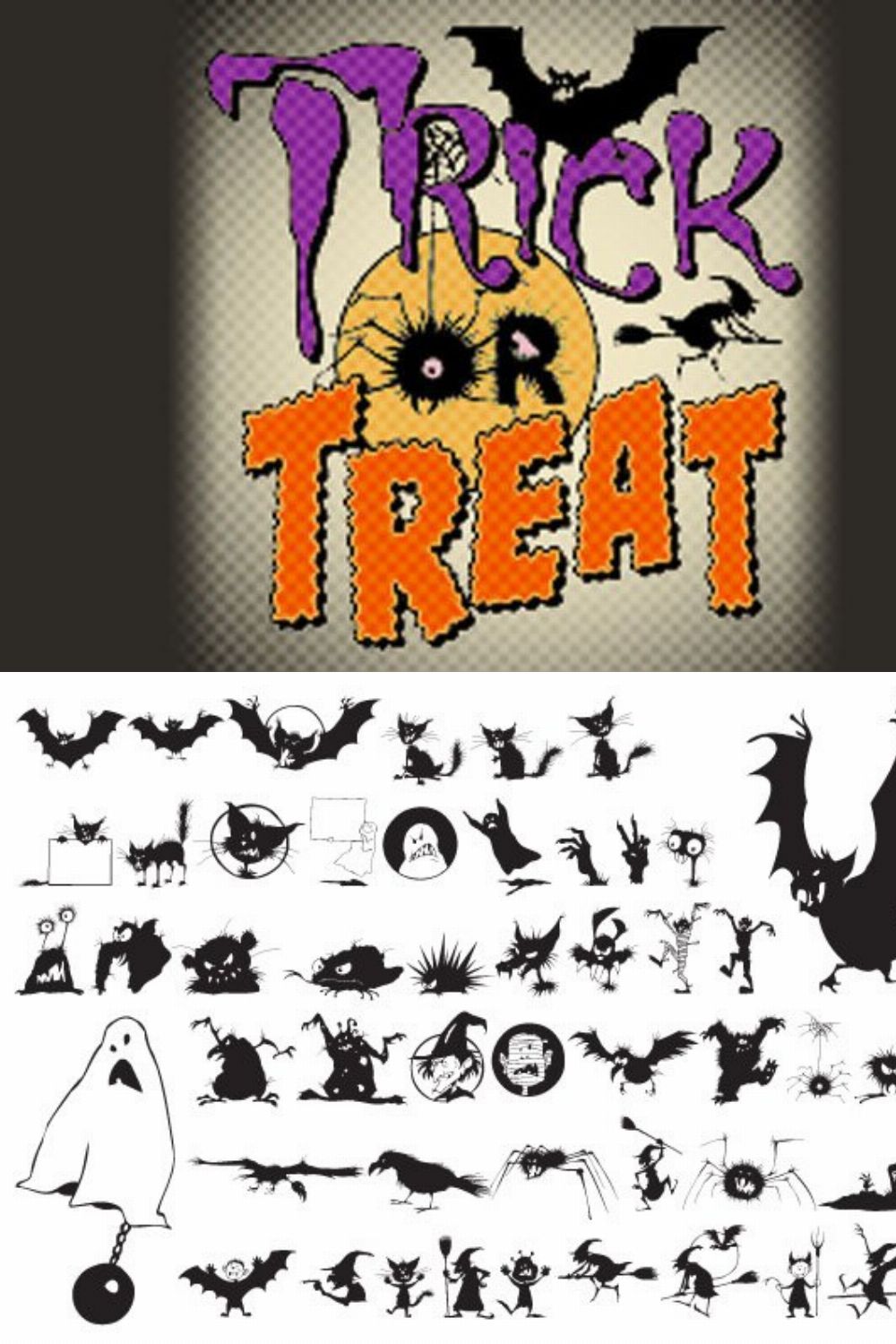 Trick or Treat dingbats pinterest preview image.
