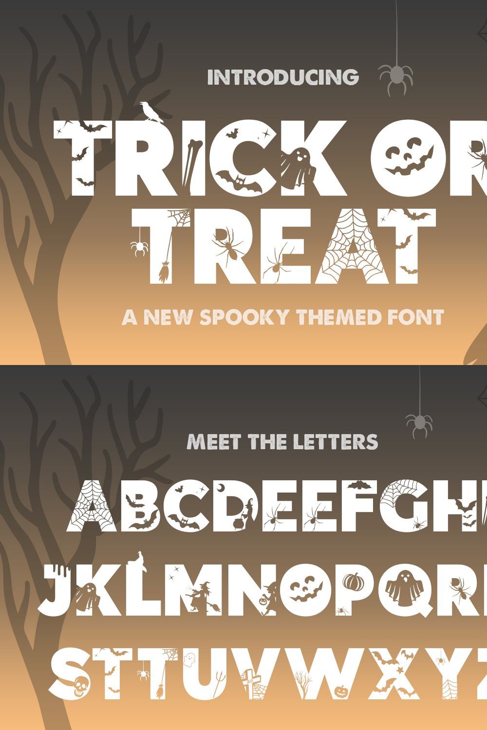 Trick or Treat Silhouette Font pinterest preview image.