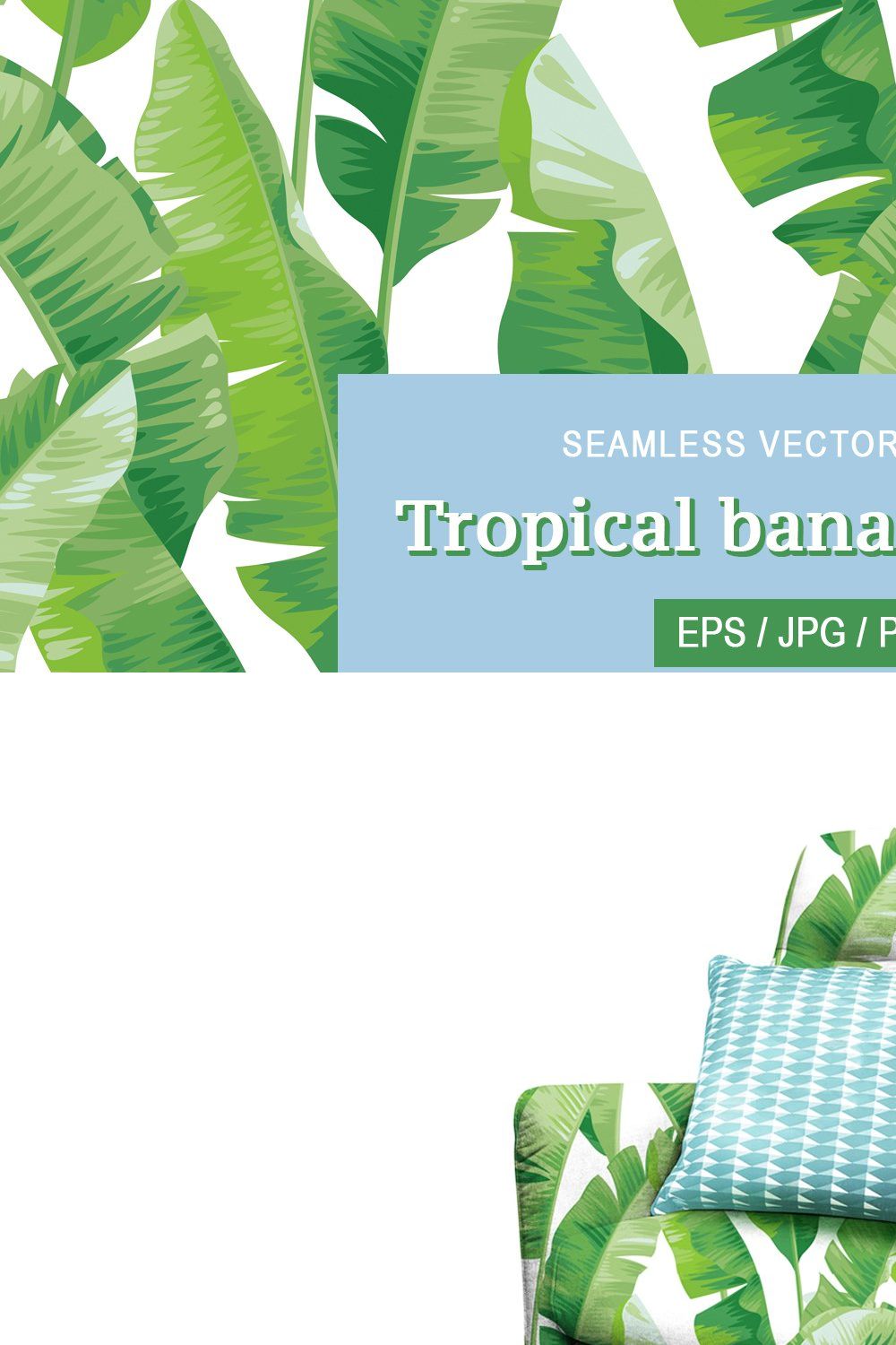 Tropical banana leaves pattern. pinterest preview image.