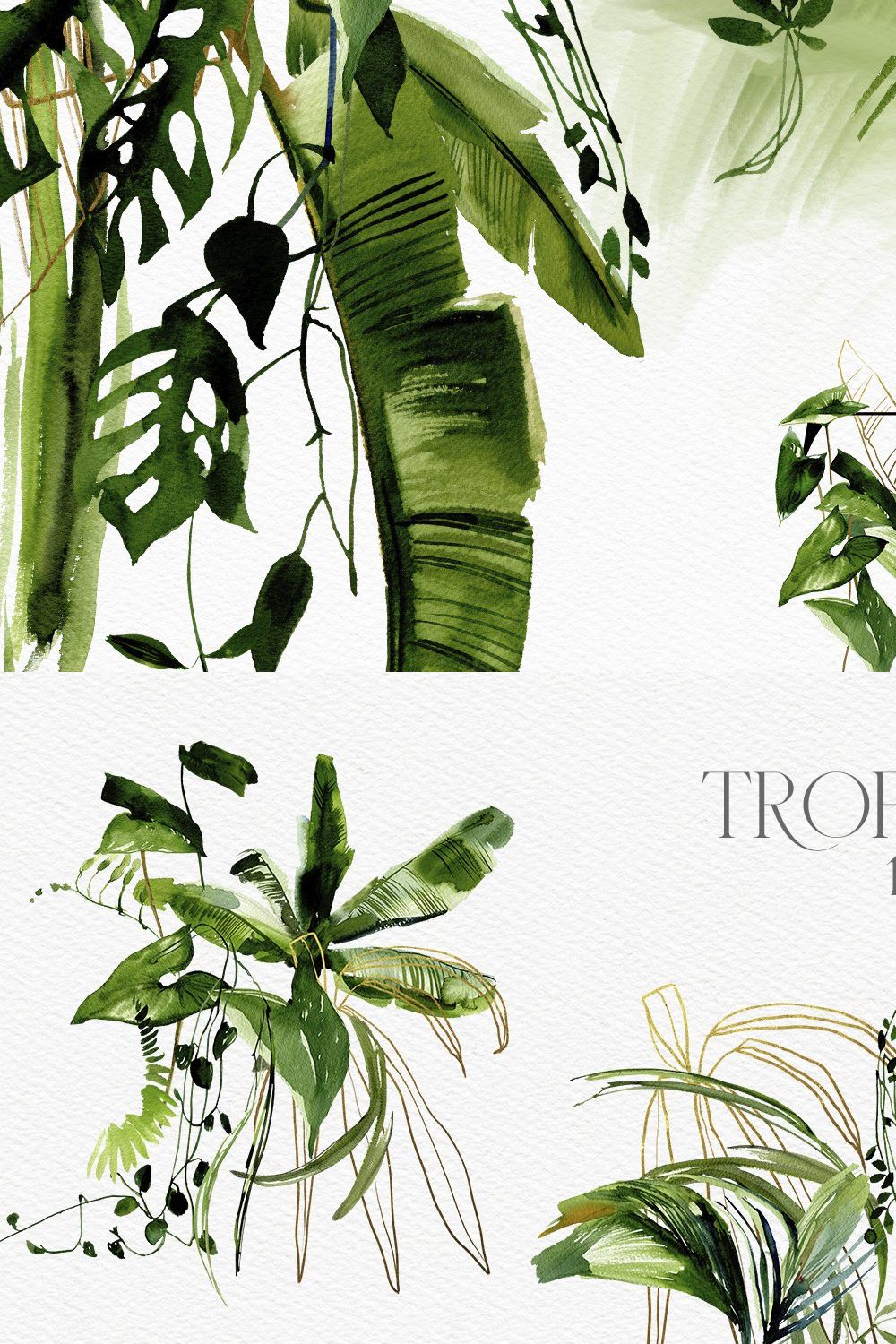 Tropical Greenery Watercolor Clipart pinterest preview image.