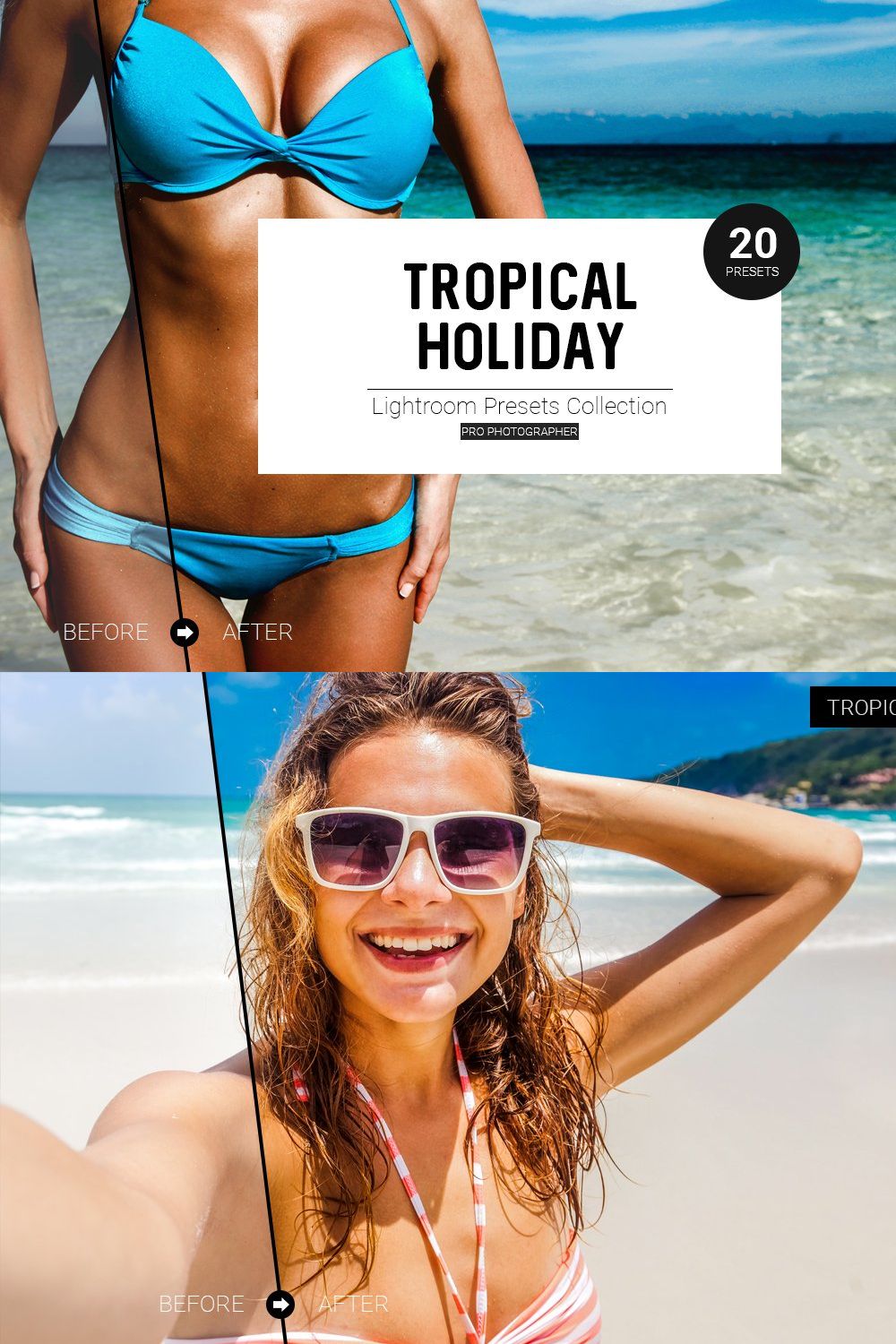 Tropical Holiday Lightroom Presets pinterest preview image.