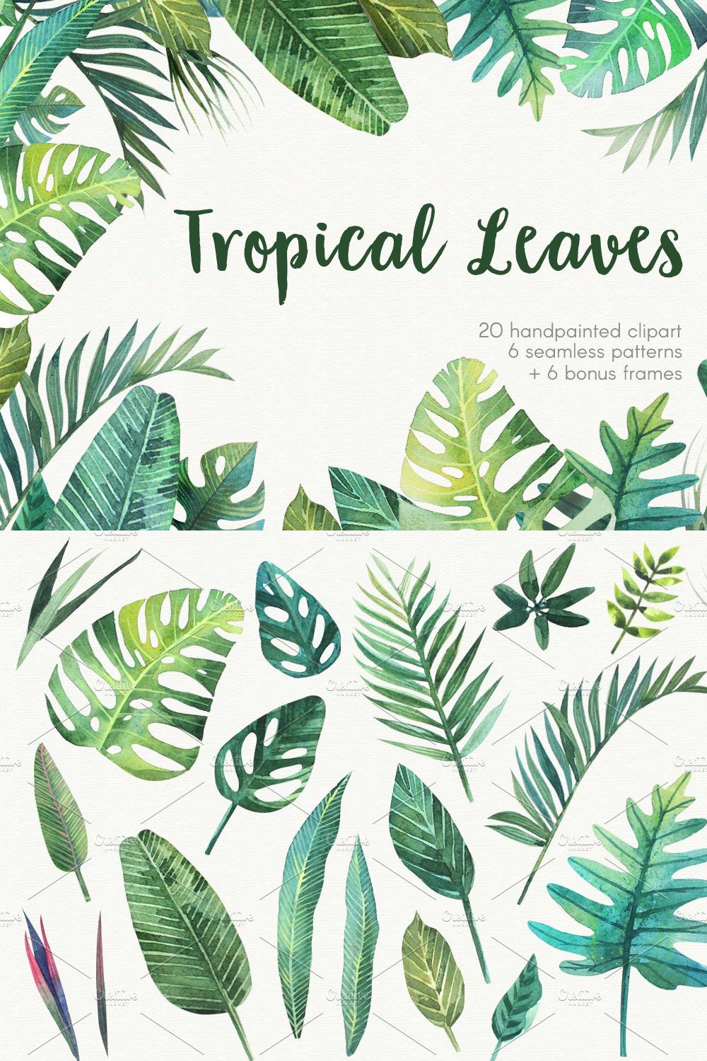 Tropical leaves pinterest preview image.
