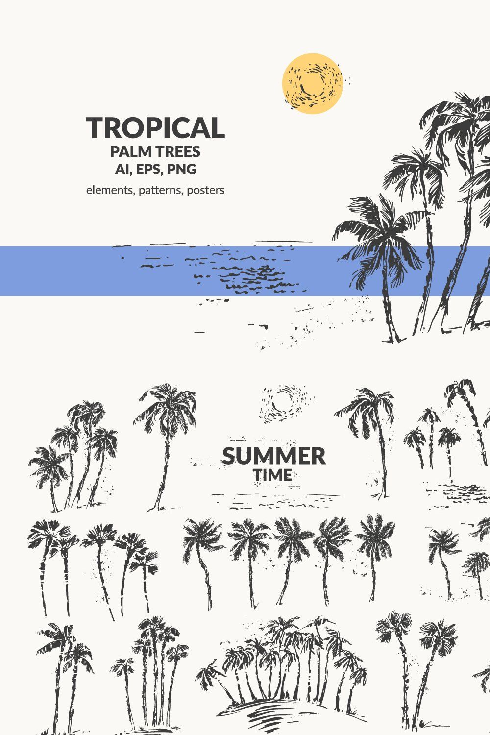 Tropical palm trees pinterest preview image.
