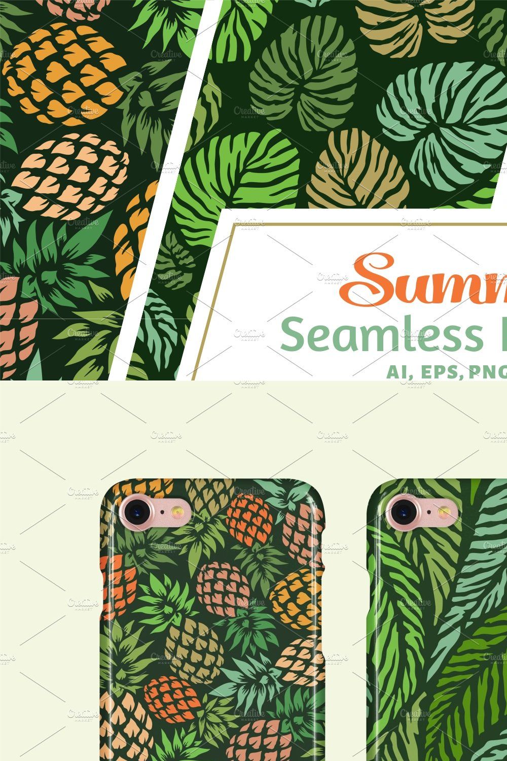 Tropical Summer Seamless Pattern pinterest preview image.