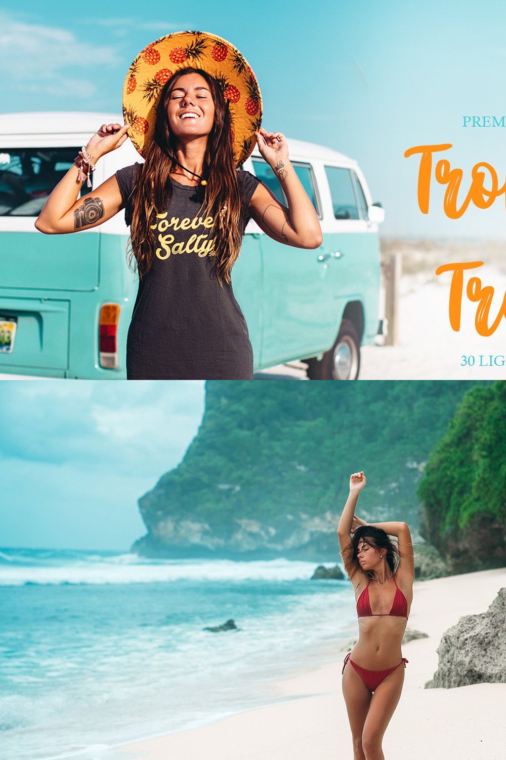 Tropical Travel Presets Lightroom pinterest preview image.