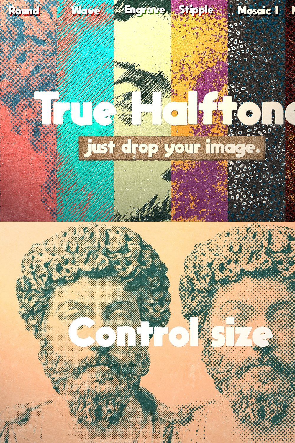 True Halftone PSD Template pinterest preview image.