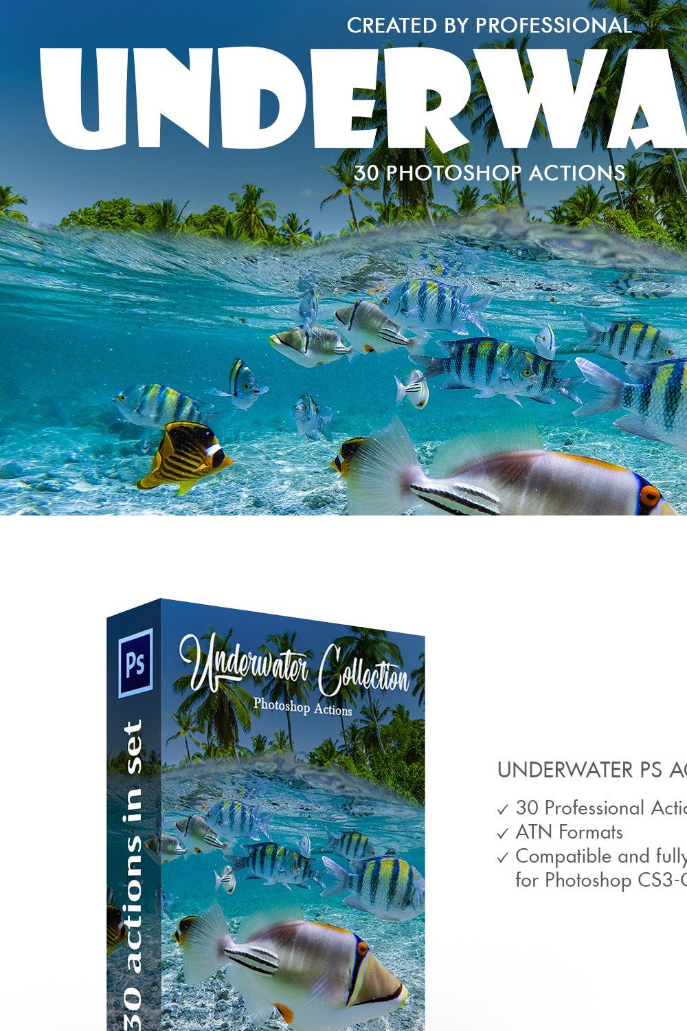 Underwater Photoshop Actions pinterest preview image.