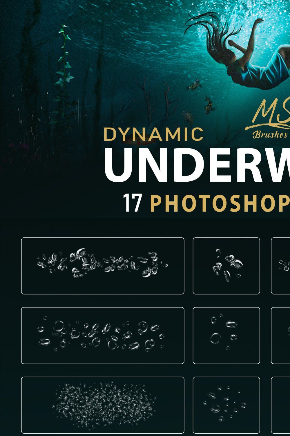 Underwater Photoshop Brushes pinterest preview image.